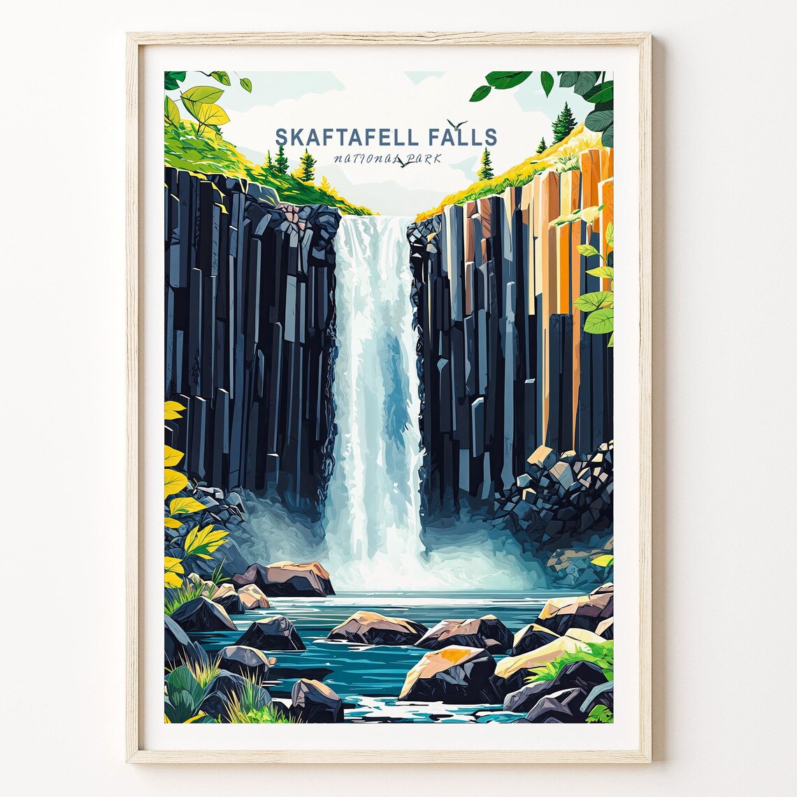 Skaftafell Falls Travel Poster, Iceland National Park
