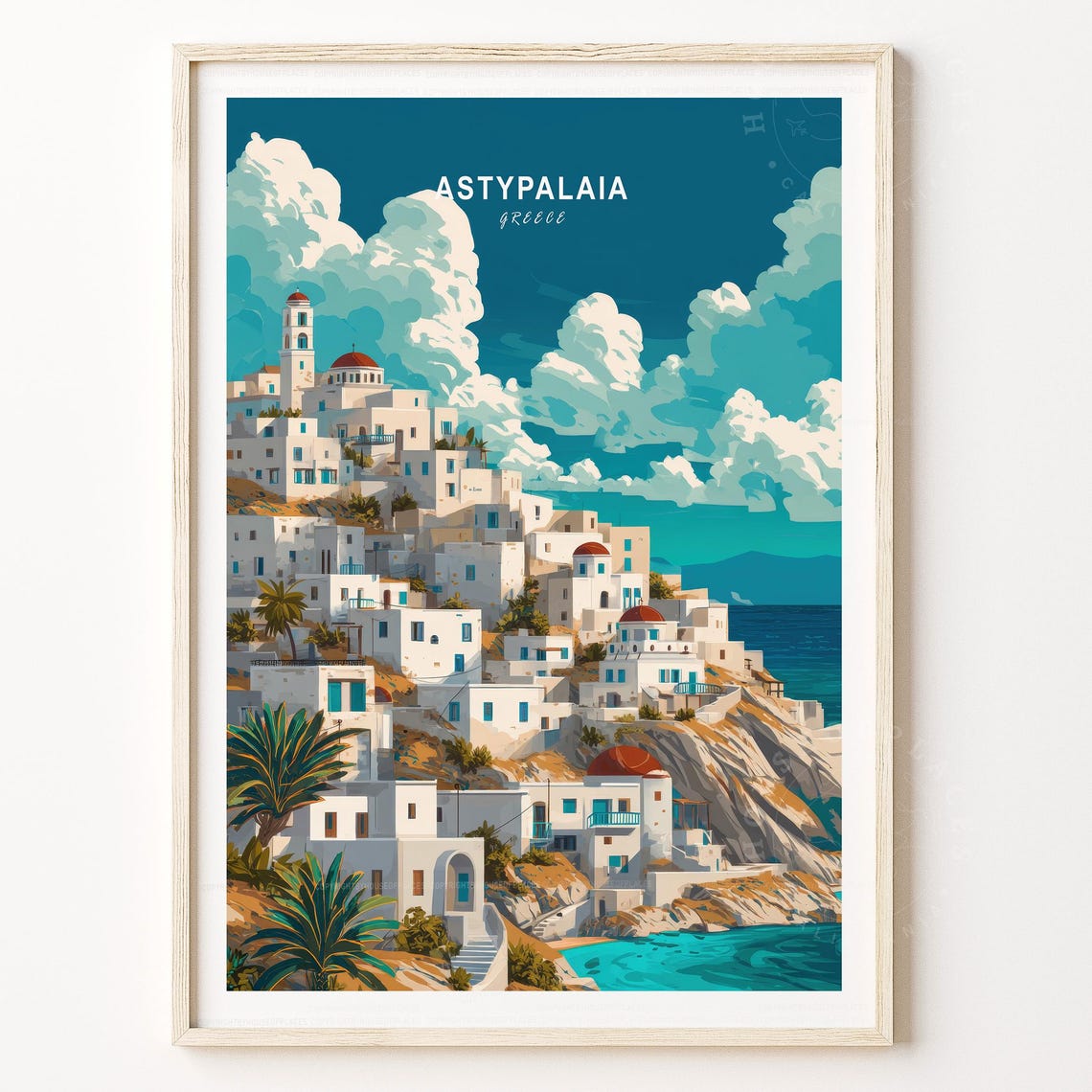 Astypalaia Greece Island Chora White Town Retro Aegean Travel Poster