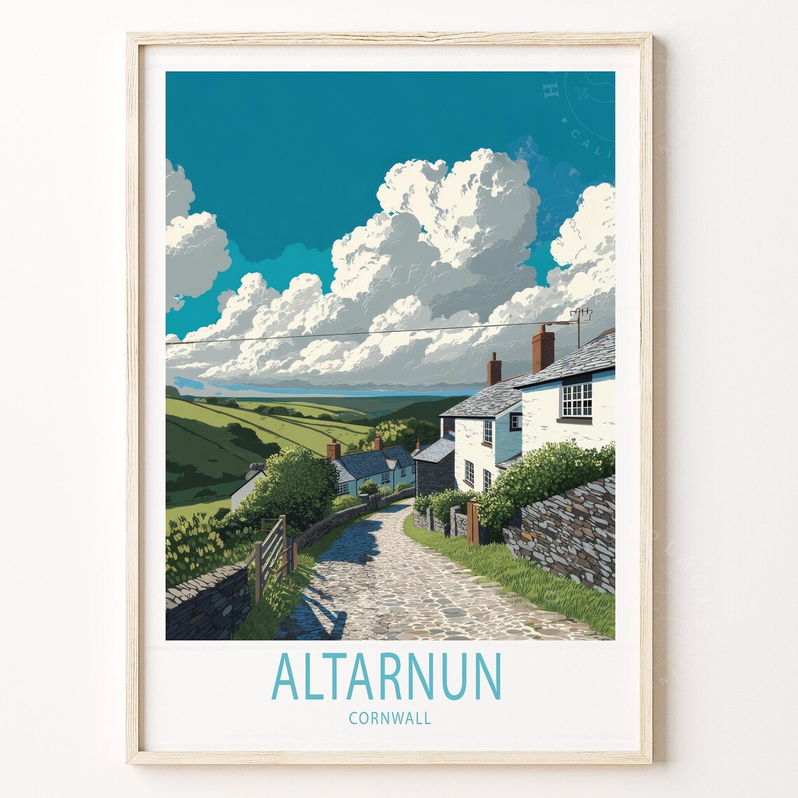 Altarnun Cornwall Stone Cottages Countryside Scenic Travel Poster