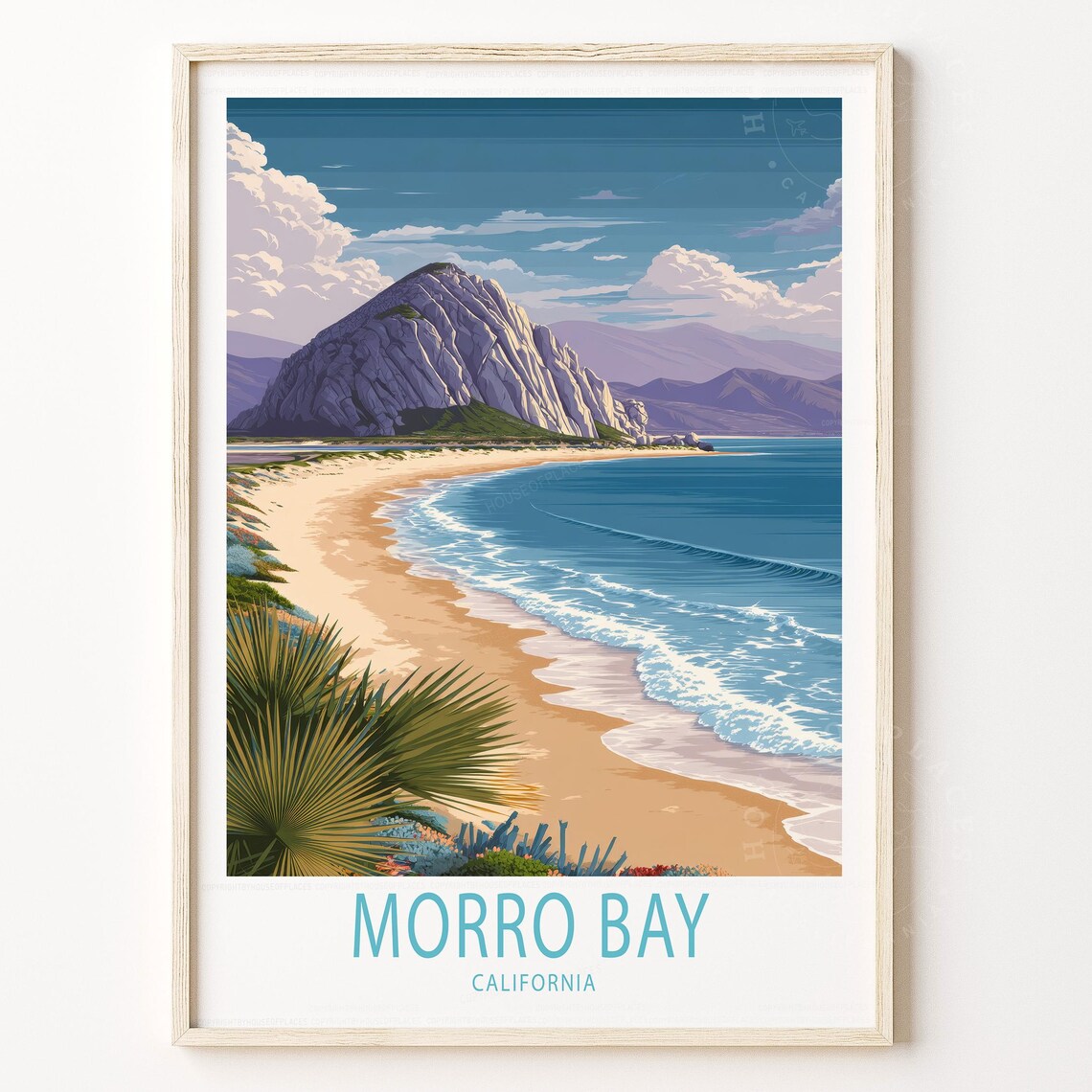 Morro Bay California Morro Rock Beach Palm Coast Travel Poster