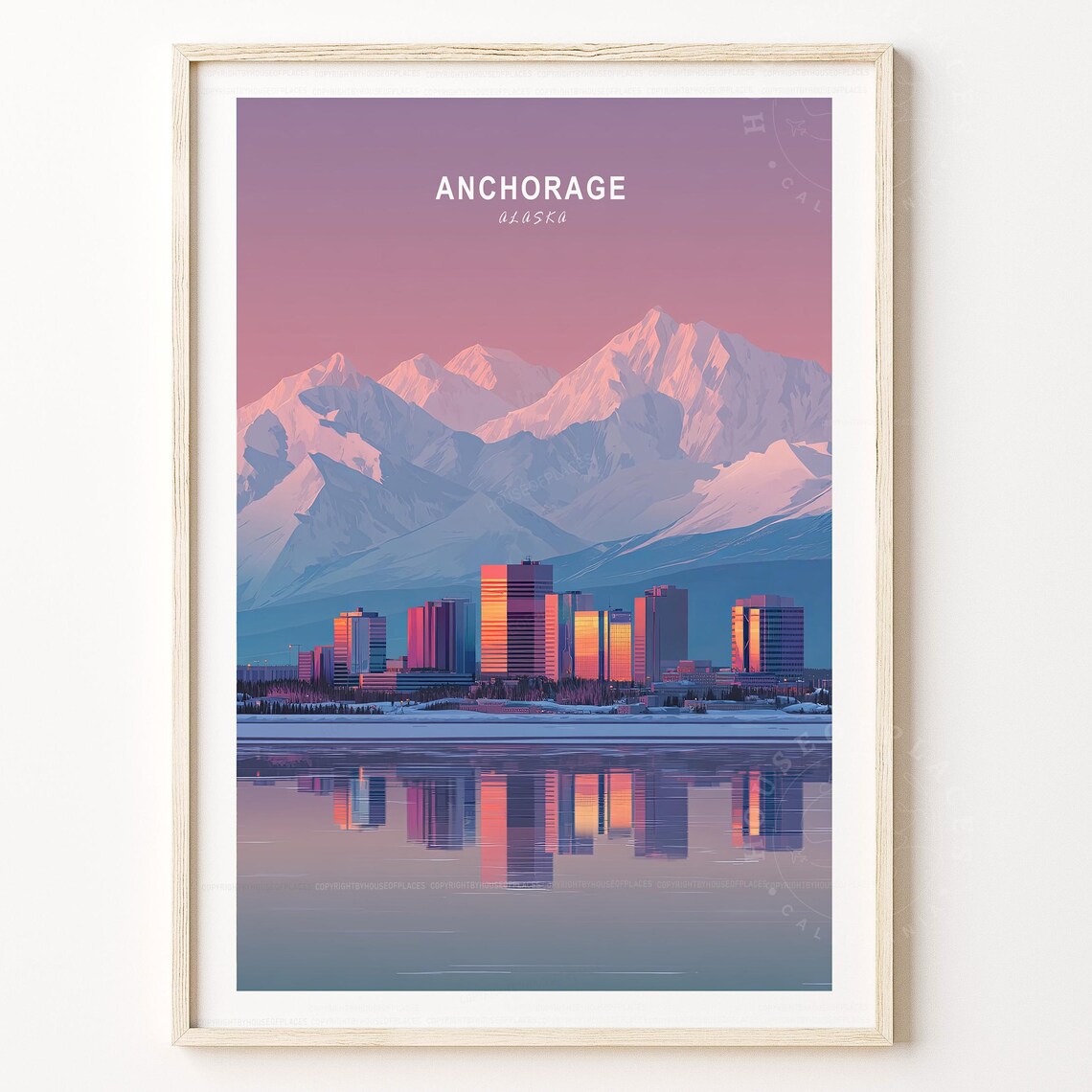 Anchorage Alaska City Skyline Pink Mountain Sunset Travel Art Print