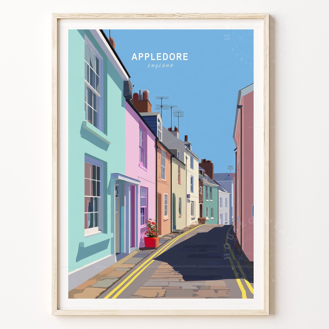 Appledore England Pastel Street Houses Vintage Travel Poster