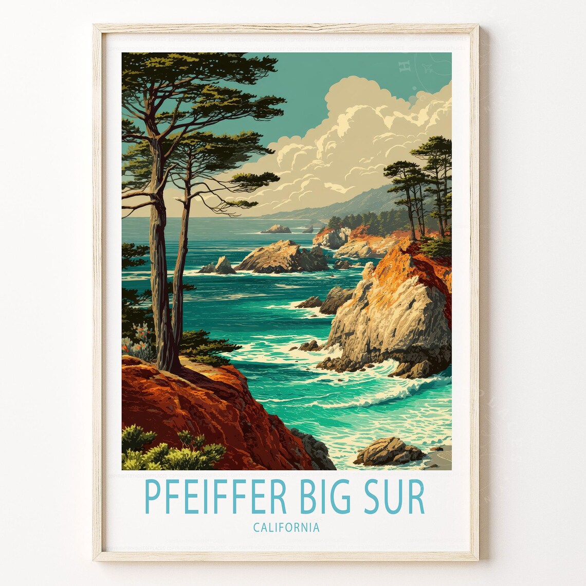 Pfeiffer Big Sur Travel Poster California Cypress Coast Retro Cliffs
