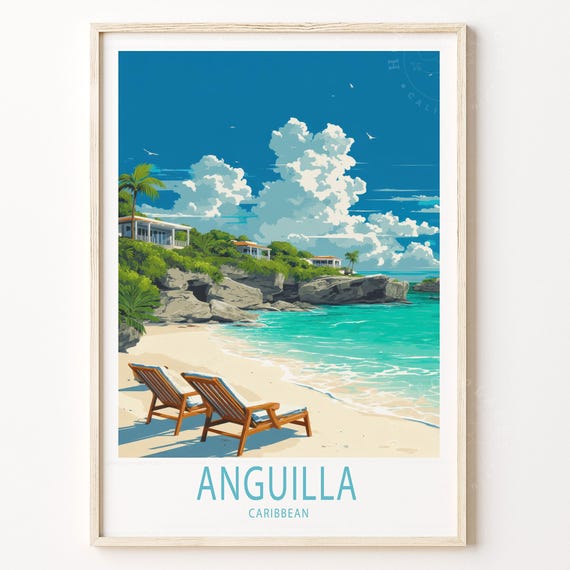 Anguilla Caribbean Travel Poster Wall Art Print Minimalist Birthday Gifts Home Decor Wedding Present