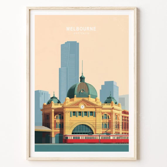 Melbourne Australia Travel Poster Wall Art Print Birthday Gifts Home Decor Minimalist