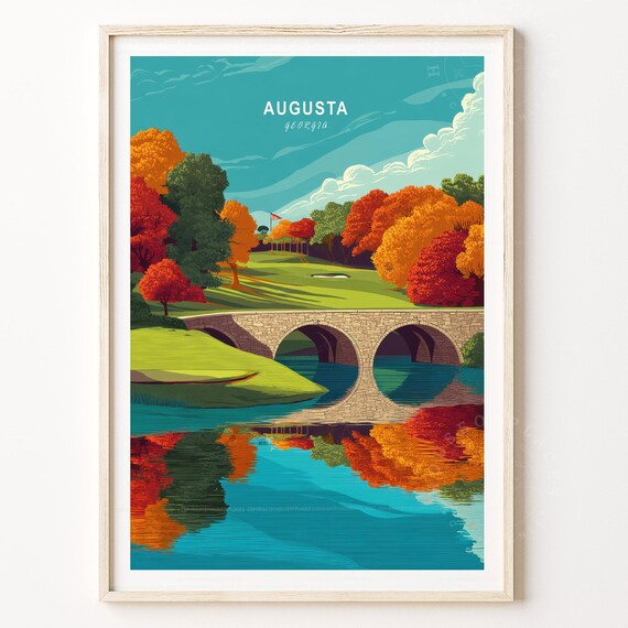Augusta Georgia Fall Foliage Golf Course Bridge Travel Poster