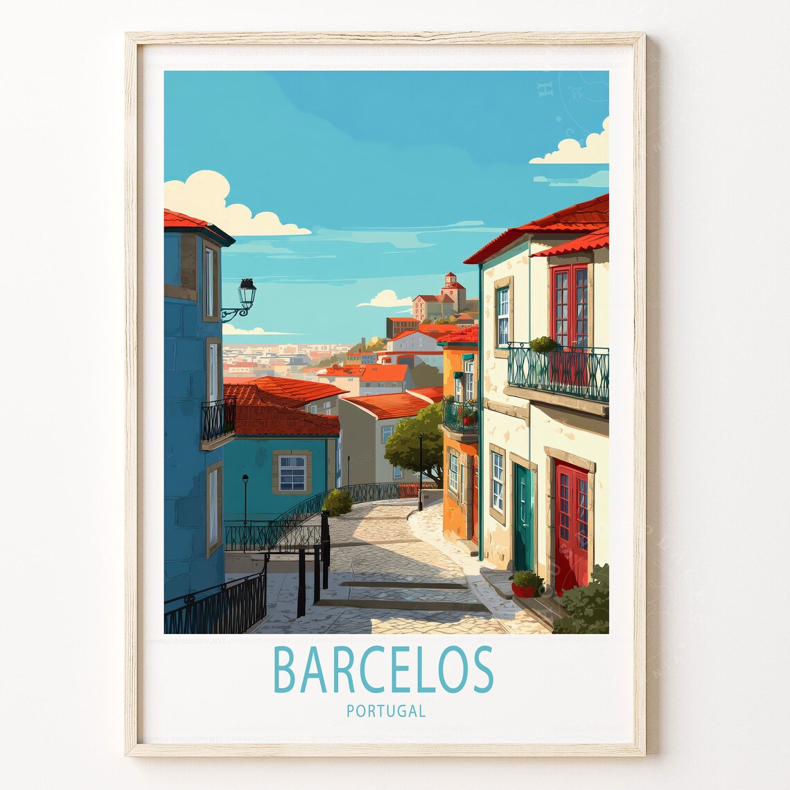 Barcelos Portugal Cobblestone Town Street Retro Travel Poster
