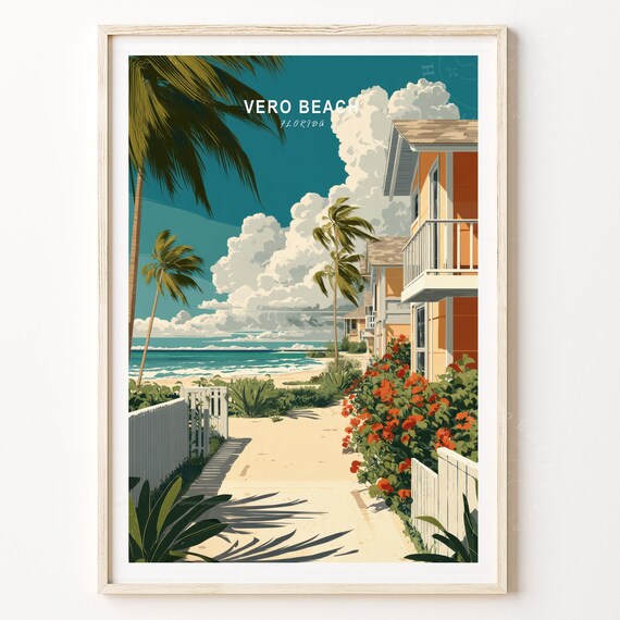 Vero Beach Florida Retro Beach Houses Palm Trees Ocean View Poster