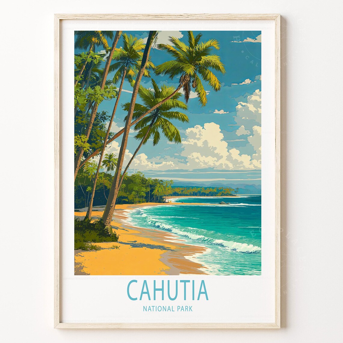 Cahutia National Park Tropical Palm Beach Vintage Travel Poster Art