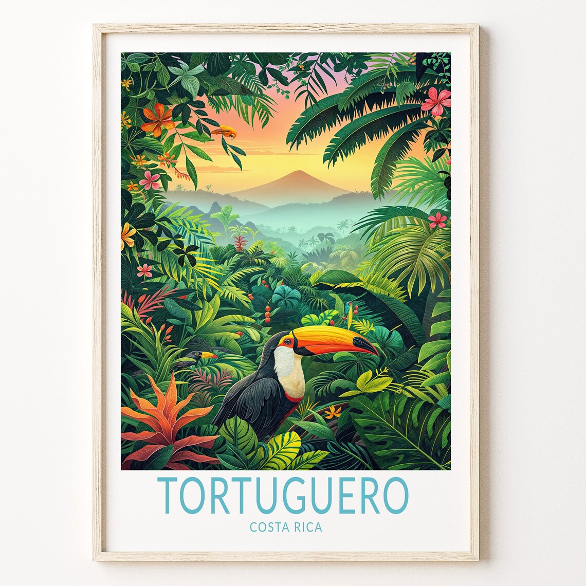 Tortuguero Costa Rica Toucan Jungle Sunset Retro Travel Poster
