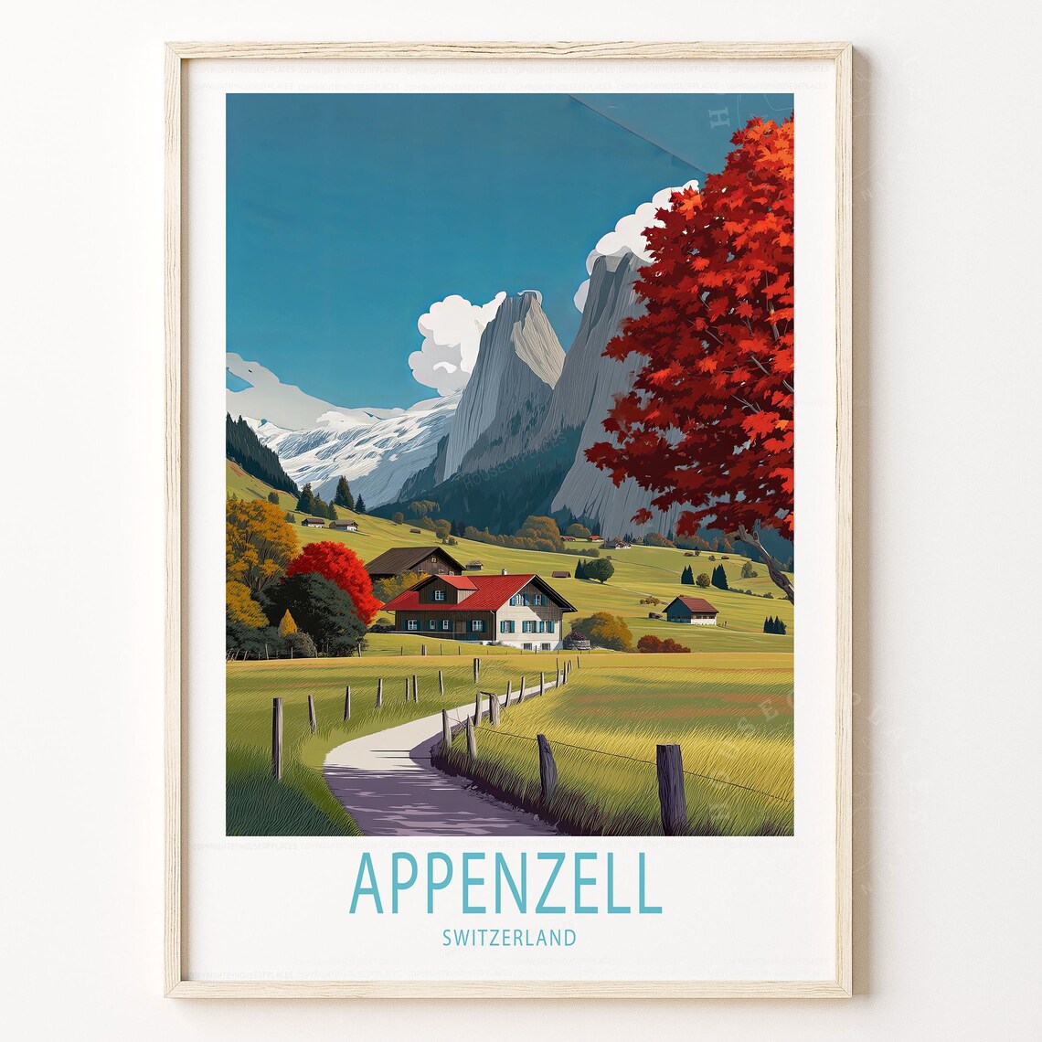 Appenzell Switzerland Alpine Village Autumn Vintage Travel Poster