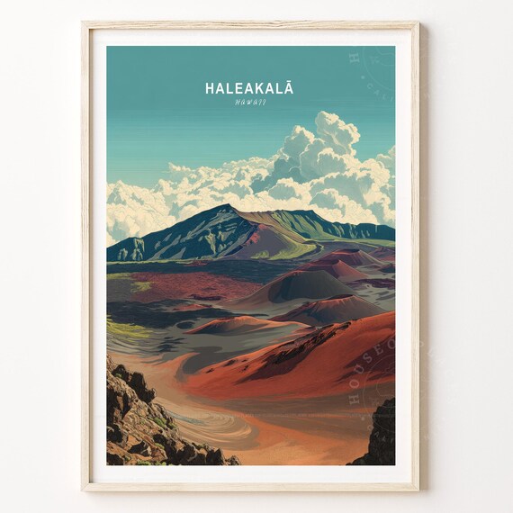 Haleakala Hawaii Travel Poster Volcanic Crater Retro National Park Art