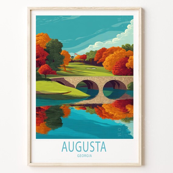 Augusta Georgia Golf Course Stone Bridge Autumn Travel Poster
