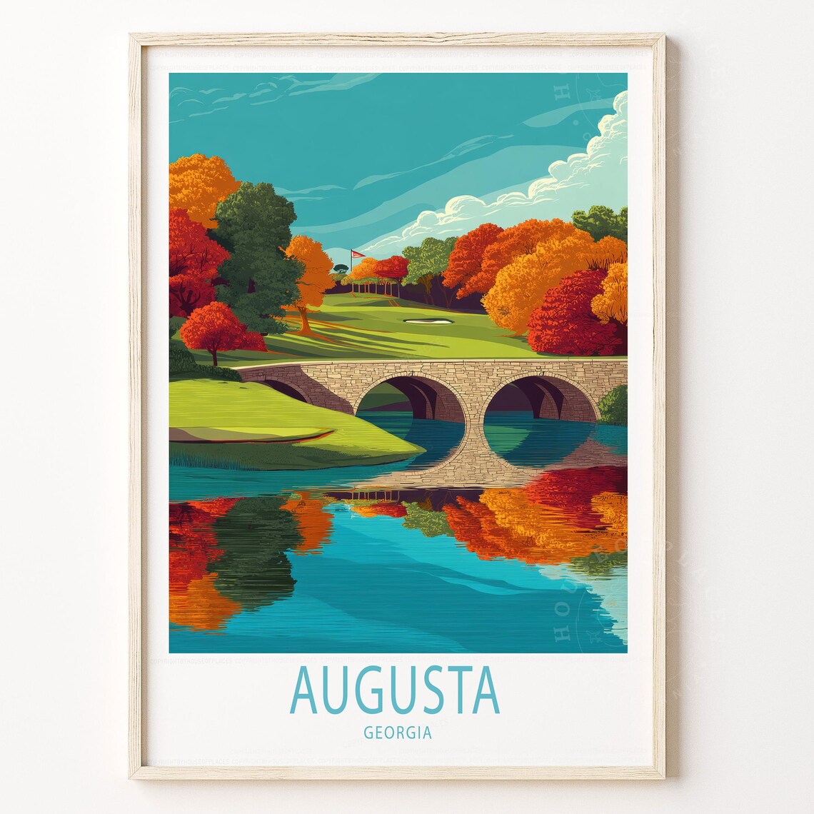 Augusta Georgia Golf Course Stone Bridge Autumn Travel Poster