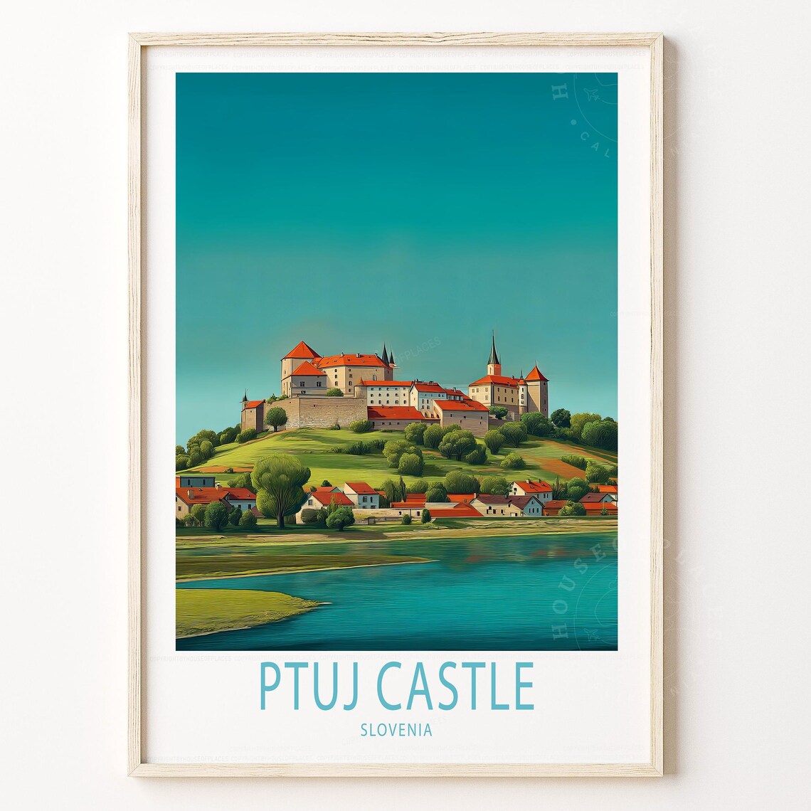 Ptuj Castle Slovenia Travel Poster Riverside Castle Hill Fortress