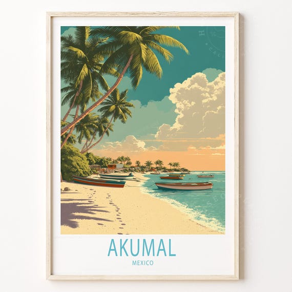 Akumal Travel Poster Mexico Wall Art Print Home Decor Wedding Present Birthday Gifts Custom
