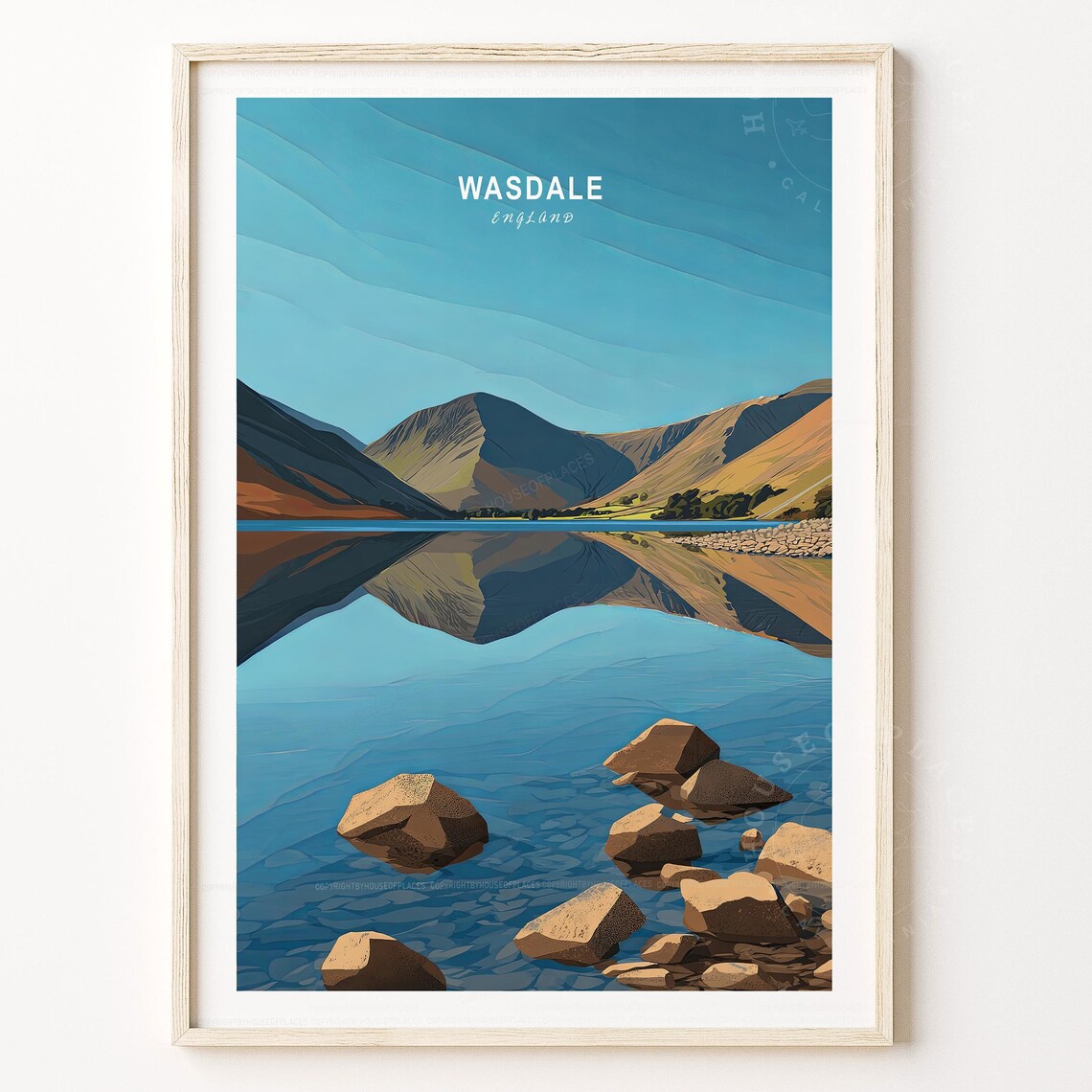 Wasdale England Still Mountain Lake Reflection Vintage Travel Poster