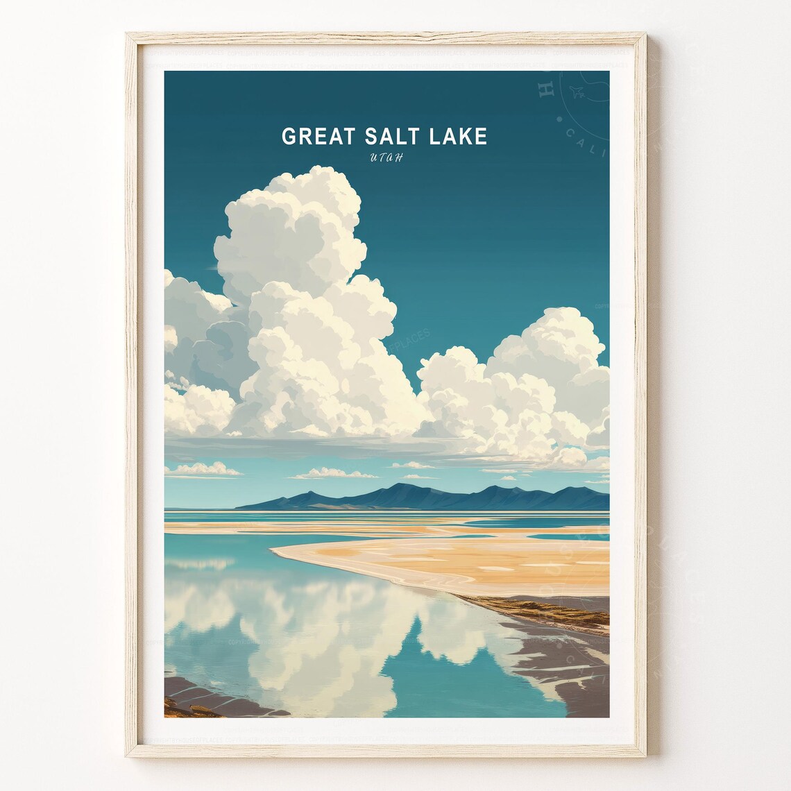 Great Salt Lake Utah Cloud Reflection Vintage Travel Poster Art