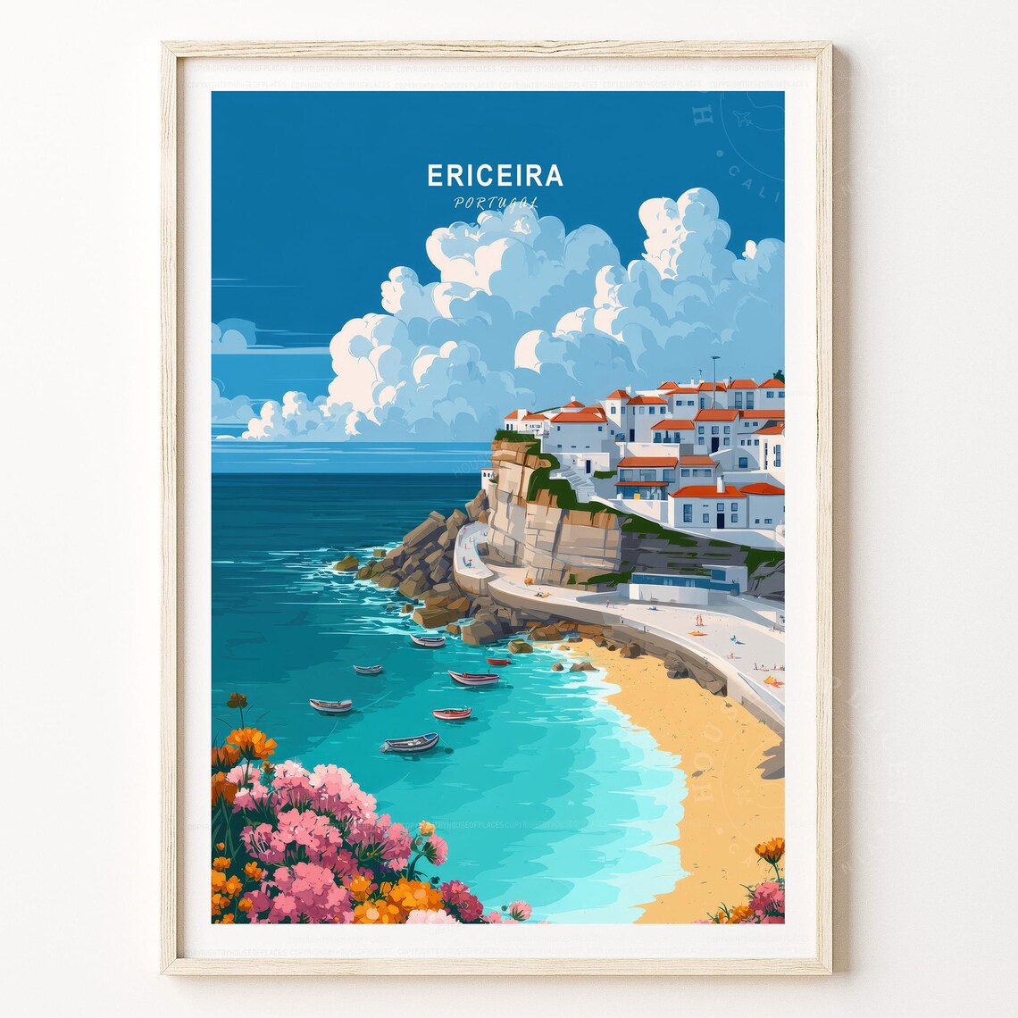 Ericeira Portugal Coastal Cliffs Beach Village Travel Poster