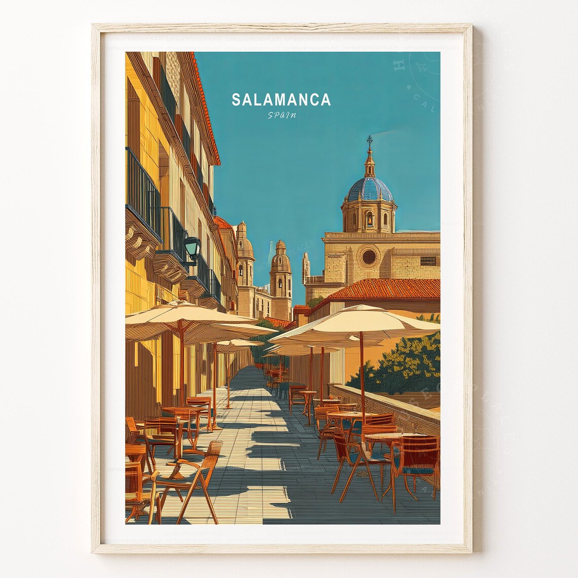 Salamanca Spain Historic Old Town Cathedral Street Cafe Travel Poster