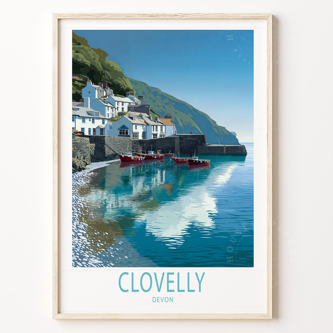 Clovelly Devon Harbor Village Boats Coastal England Art Poster