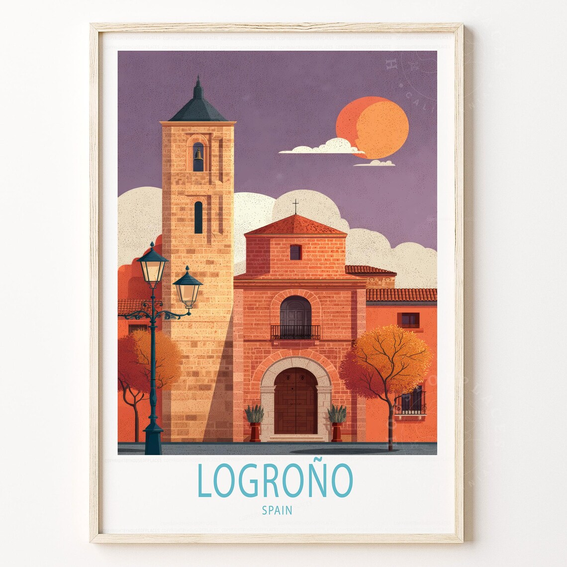 Logrono Spain Brick Church Tower Sunset Clouds Travel Poster