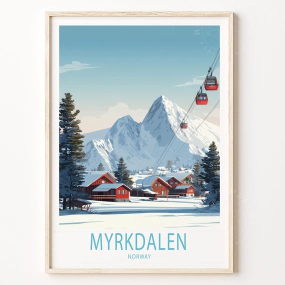 Myrkdalen Travel Poster Norway Wall Art Ski Resort Print Home Decor Custom Birthday Gifts