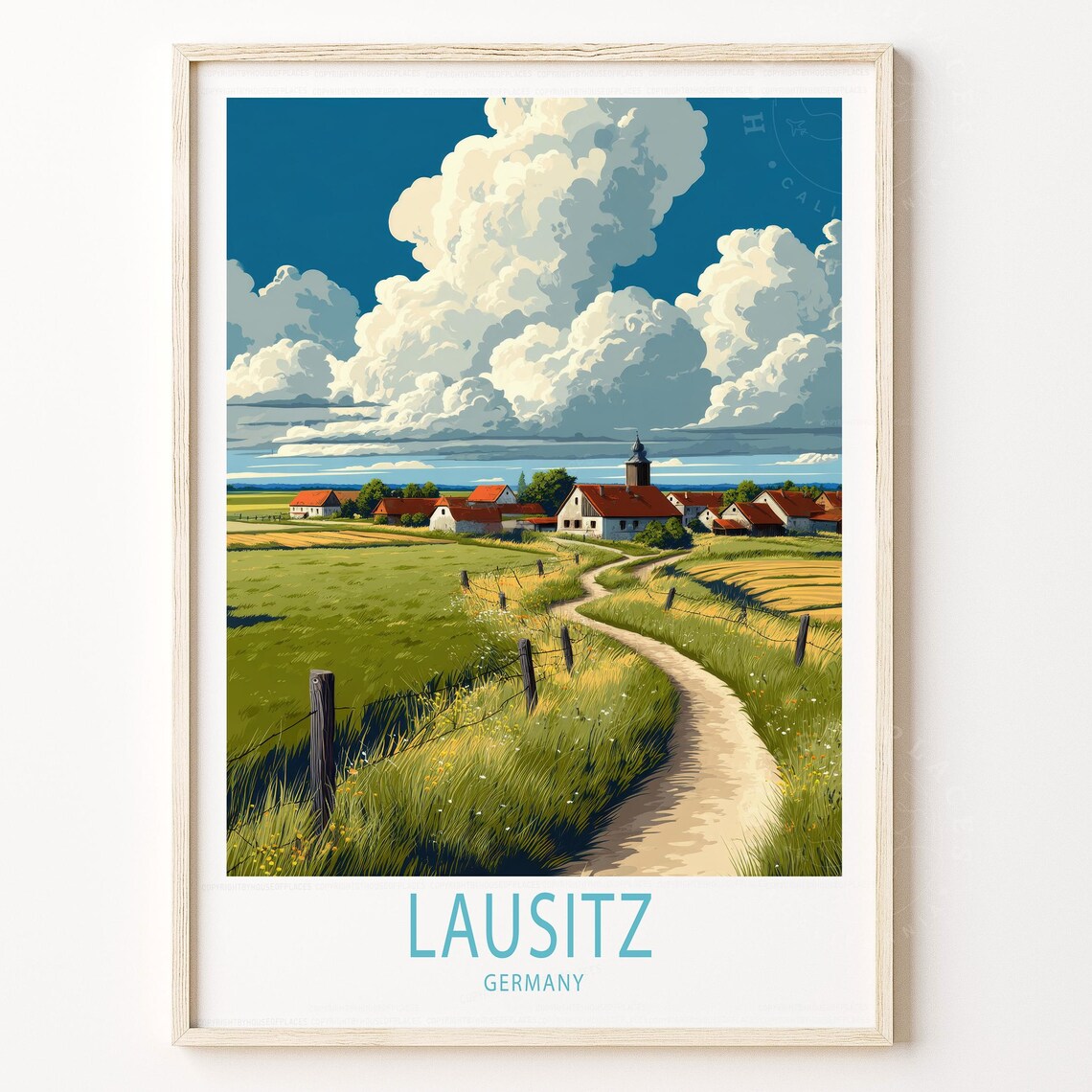 Lausitz Germany Village Red Roofs Dirt Road Vintage Countryside Poster
