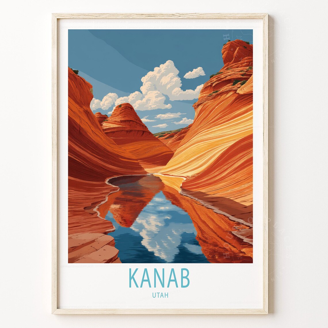 Kanab Utah Red Rock Canyon Water Reflection Vintage Travel Poster