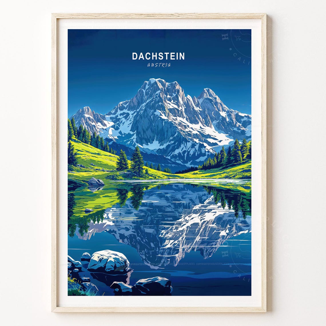 Dachstein Austria Alpine Lake Reflection Minimalist Travel Poster