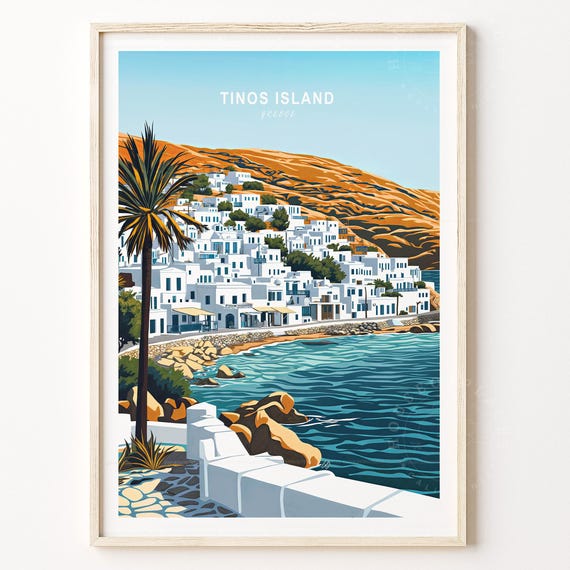 Tinos Island Greece Travel Poster Print Wall Art Minimalist Cityscape Home Decor