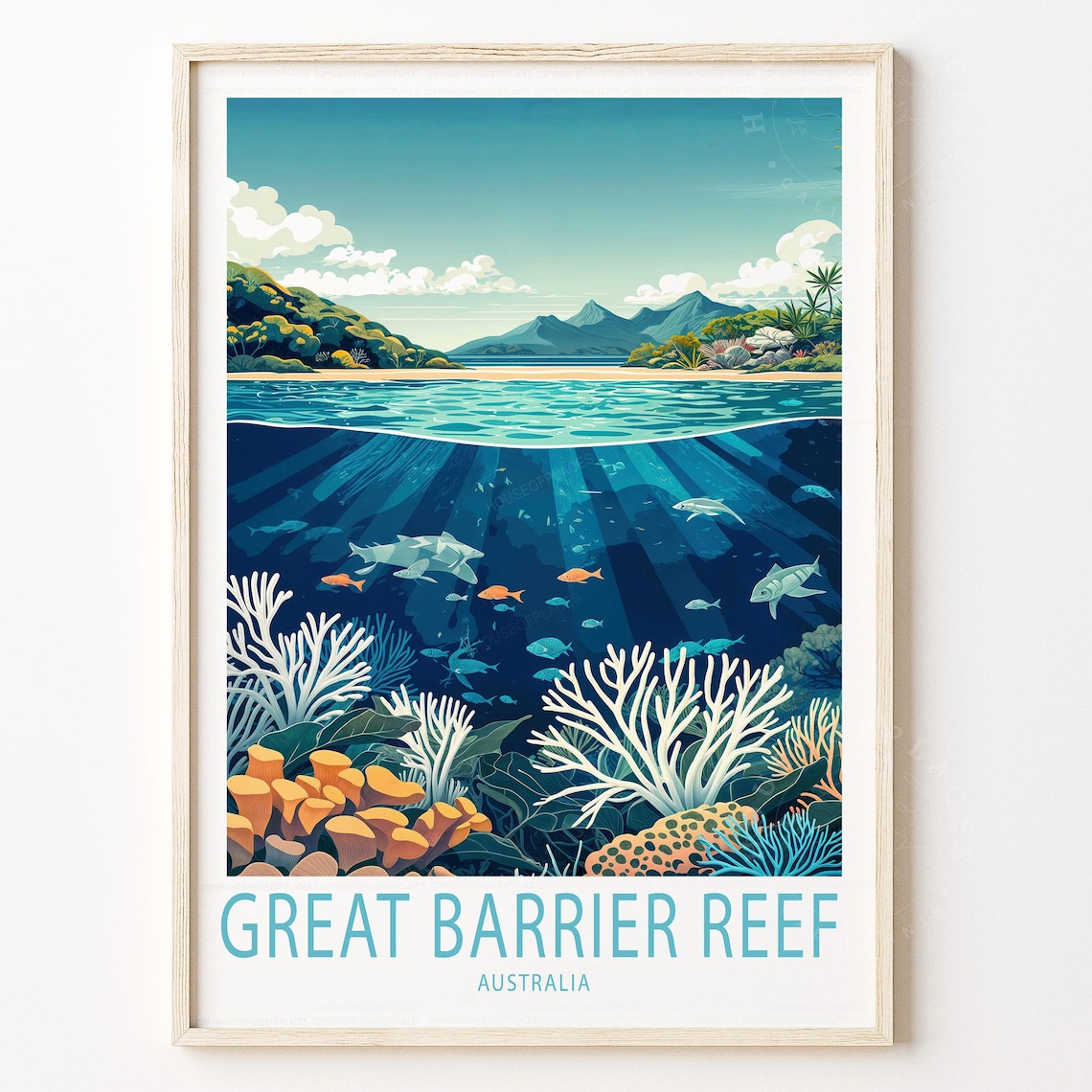 Great Barrier Reef Australia Underwater Coral Scene Travel Poster