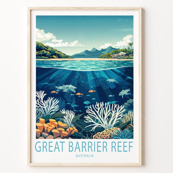 Great Barrier Reef Australia Wall Art Print Travel Poster Wedding Gifts Housewarming