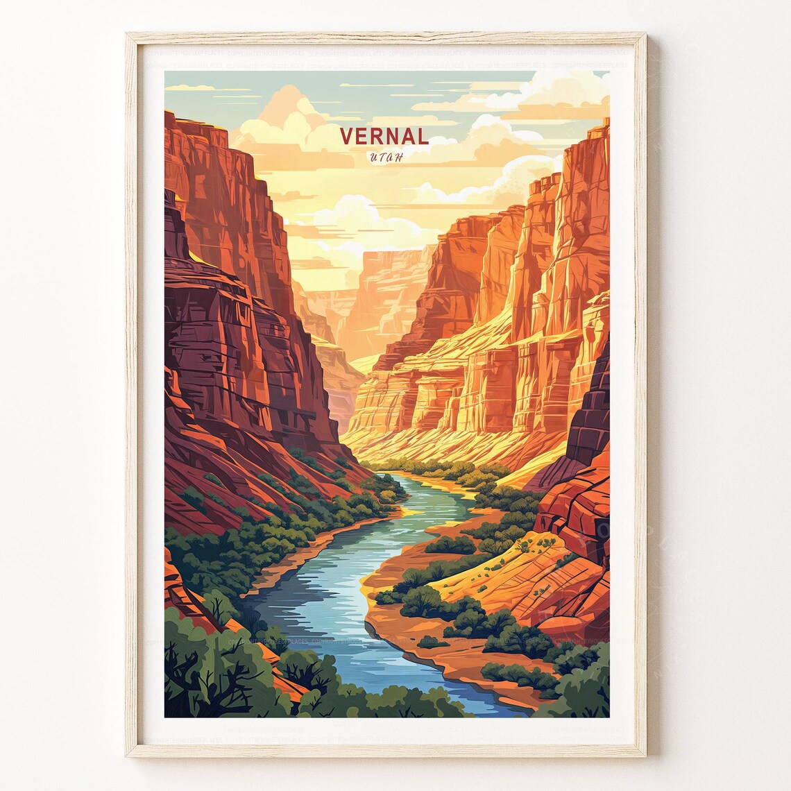Vernal Utah Red Canyon River Vintage Travel Desert Landscape Poster