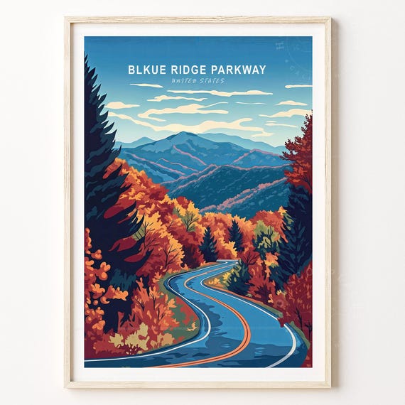 Blue Ridge Parkway Travel Print United States Poster Wall Art Minimalist Cityscape Home Decor