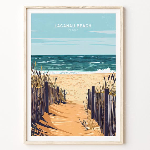 Lacanau Beach France Travel Print Poster Wall Art Custom Minimalist Cityscape