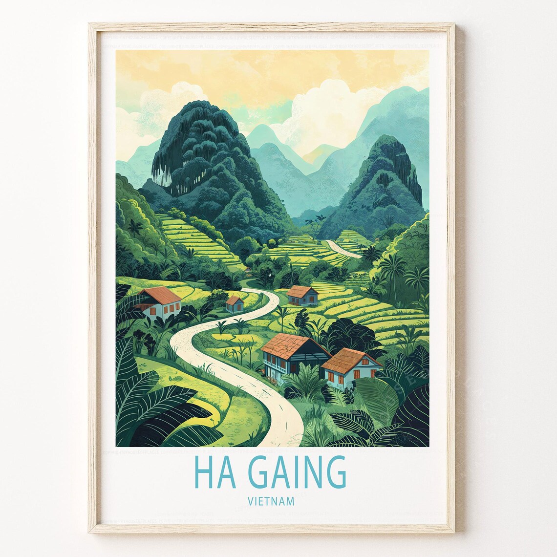 Ha Gaing Vietnam Terraced Hills Winding Road Village Travel Poster