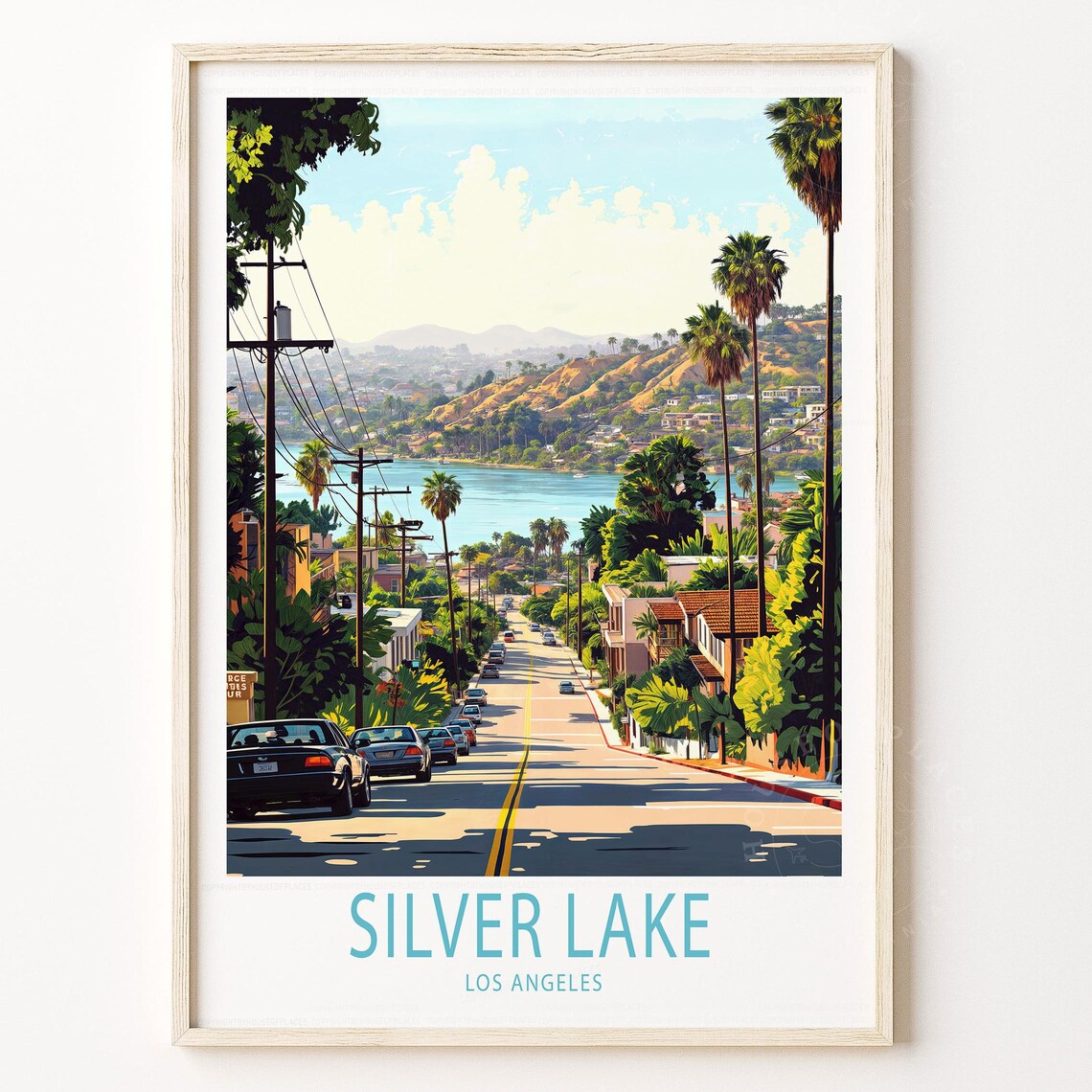 Silver Lake Los Angeles Street Palms Lake View City Travel Poster