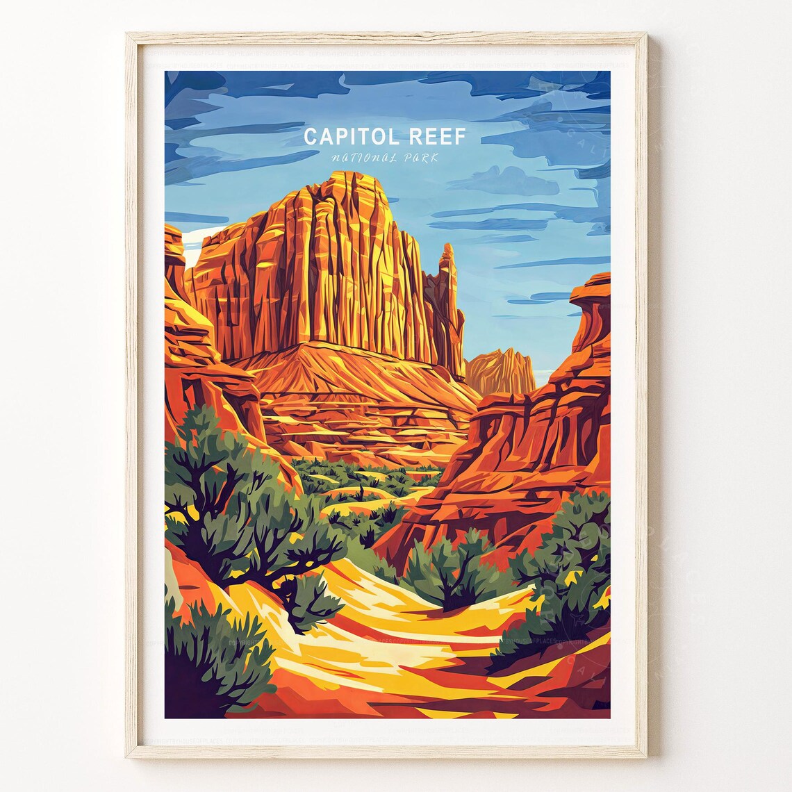 Capitol Reef National Park Retro Travel Poster Utah Desert Canyon Art