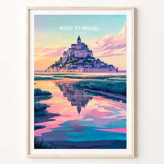 Mountsaint Michel France Travel Print Poster Wall Art Minimalist Cityscape Personalised Gifts