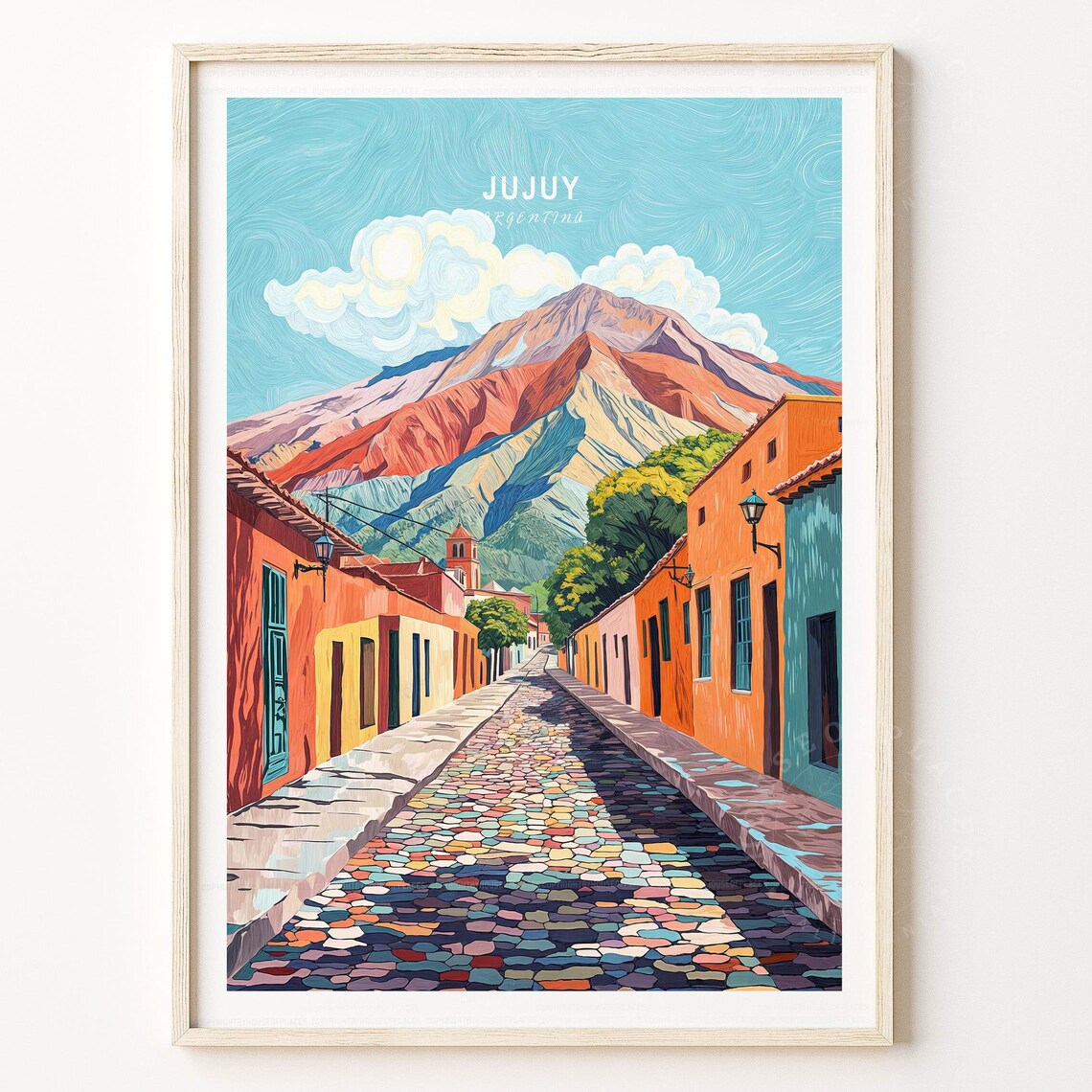 Jujuy Argentina Painted Desert Hills Village Street Scene Travel Poster