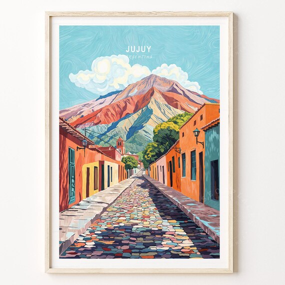 Jujuy Argentina Painted Desert Hills Village Street Scene Travel Poster
