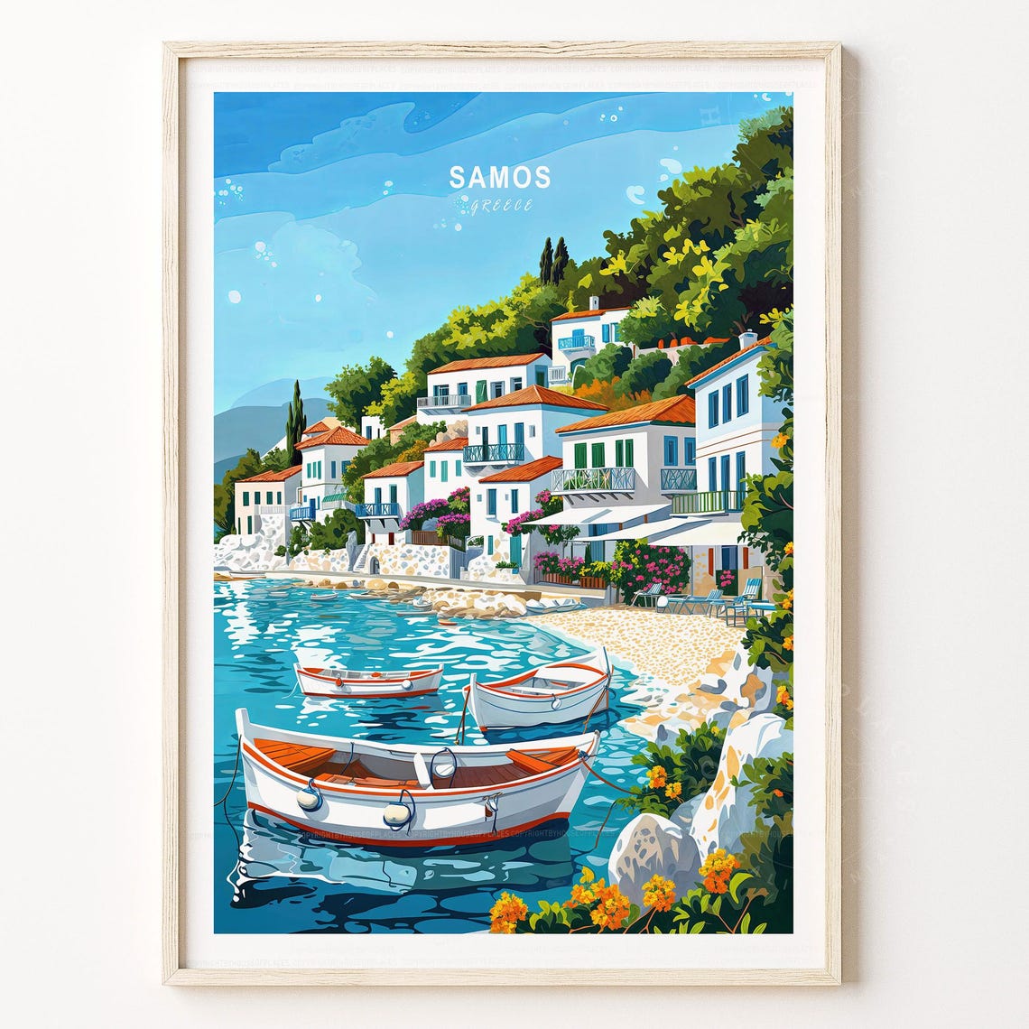 Samos Travel Wall Art Greece Print Poster Minimalist Birthday Present