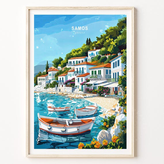 Samos Travel Wall Art Greece Print Poster Minimalist Birthday Present