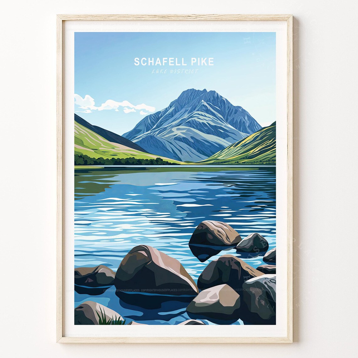 Scafell Pike Lake District Mountain Lake Rocky Shore Travel Poster