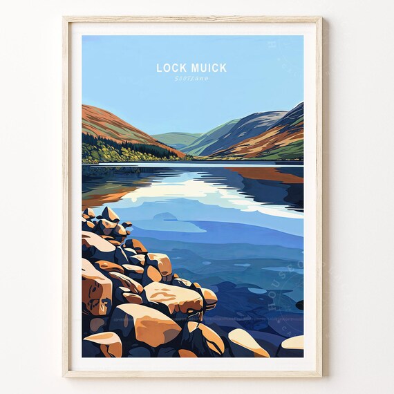 Lock Muick Scotland Mountain Lake Mirror Reflection Travel Poster