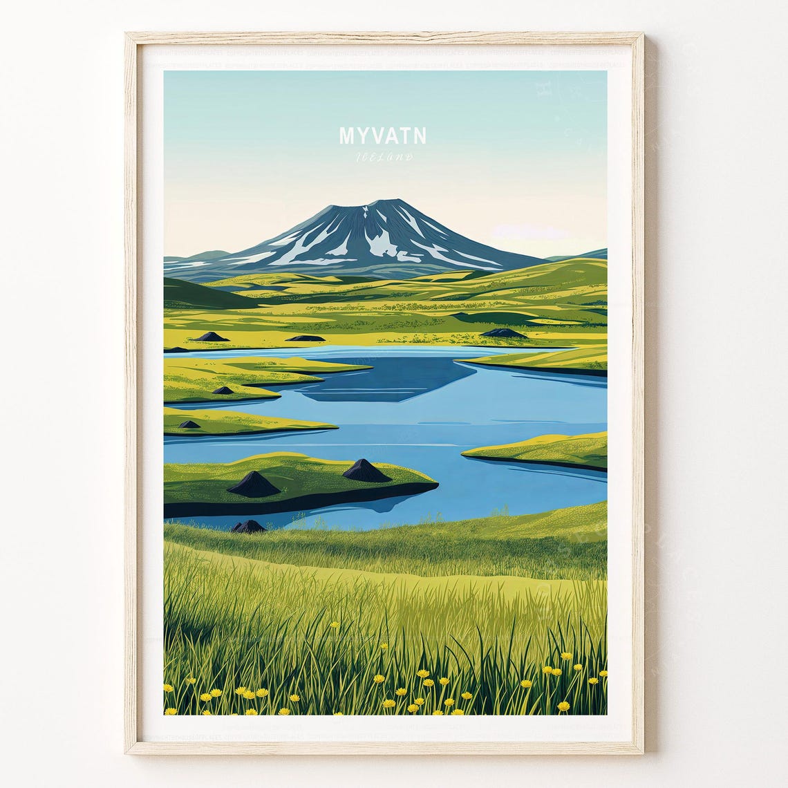 Myvatn Iceland Volcano Lake Wildflower Meadow Nordic Travel Poster