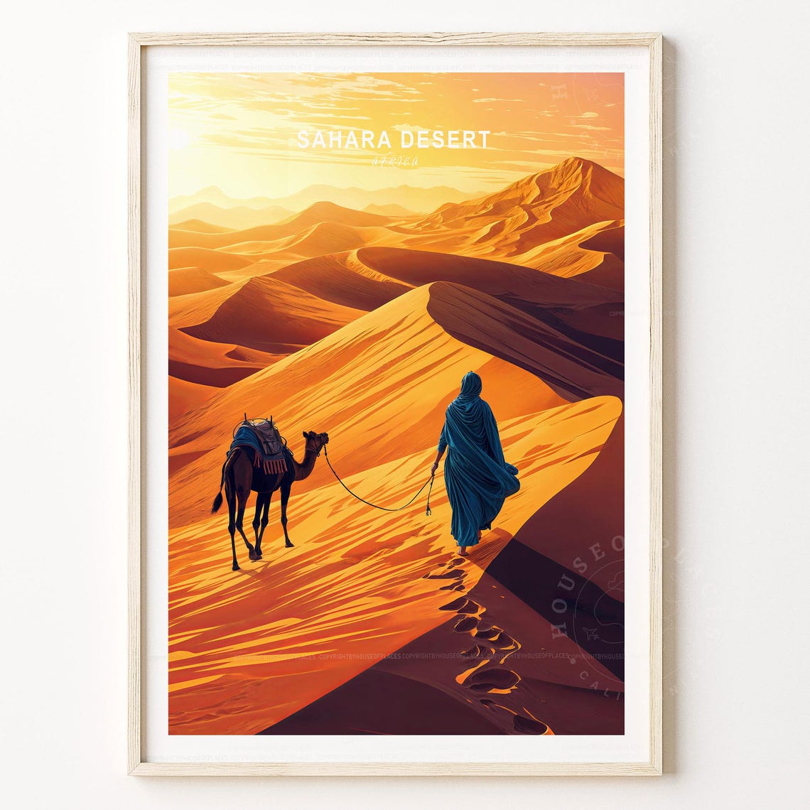 Sahara Desert Africa Golden Dunes Camel Caravan Travel Poster