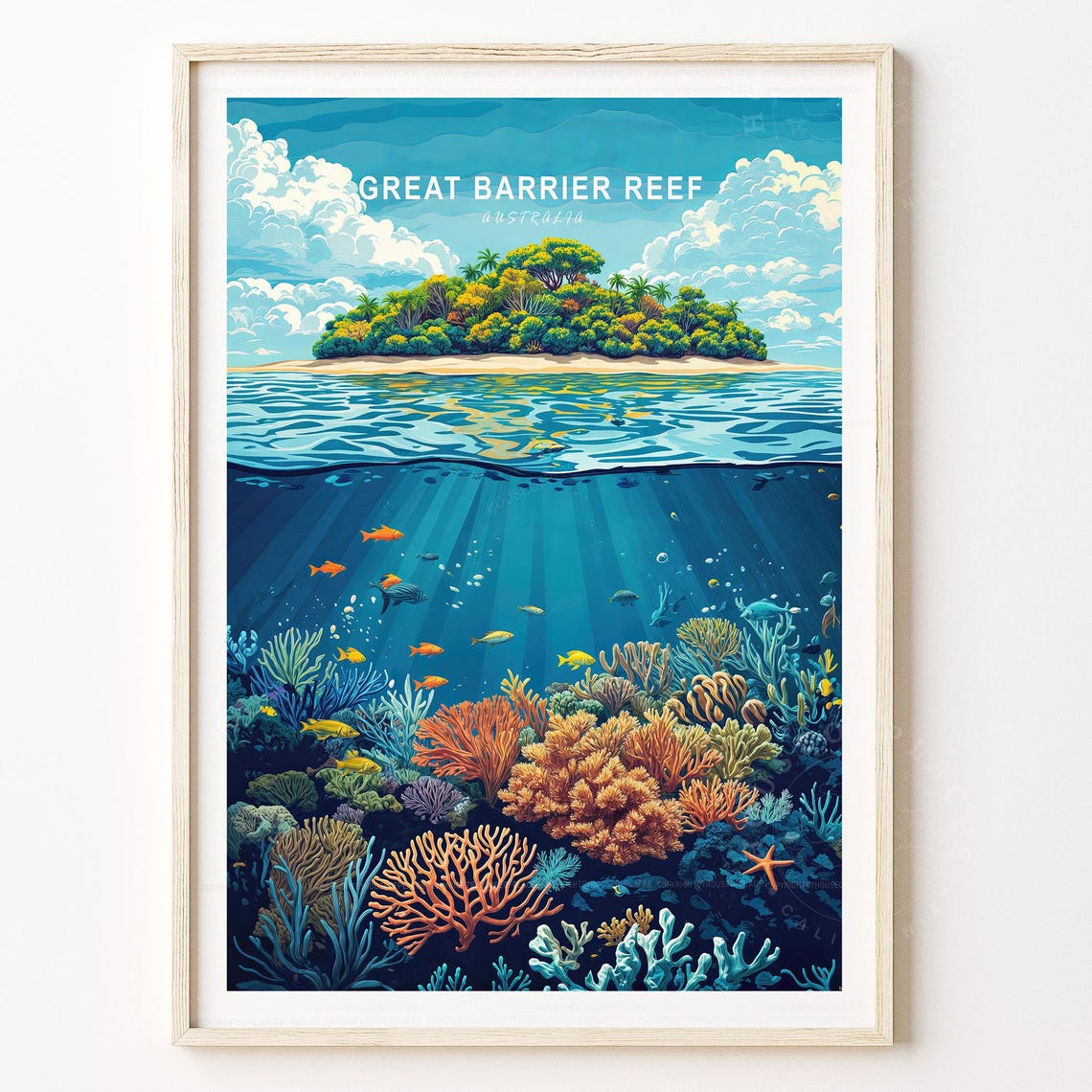 Great Barrier Reef Australia Coral Reef Underwater Travel Poster