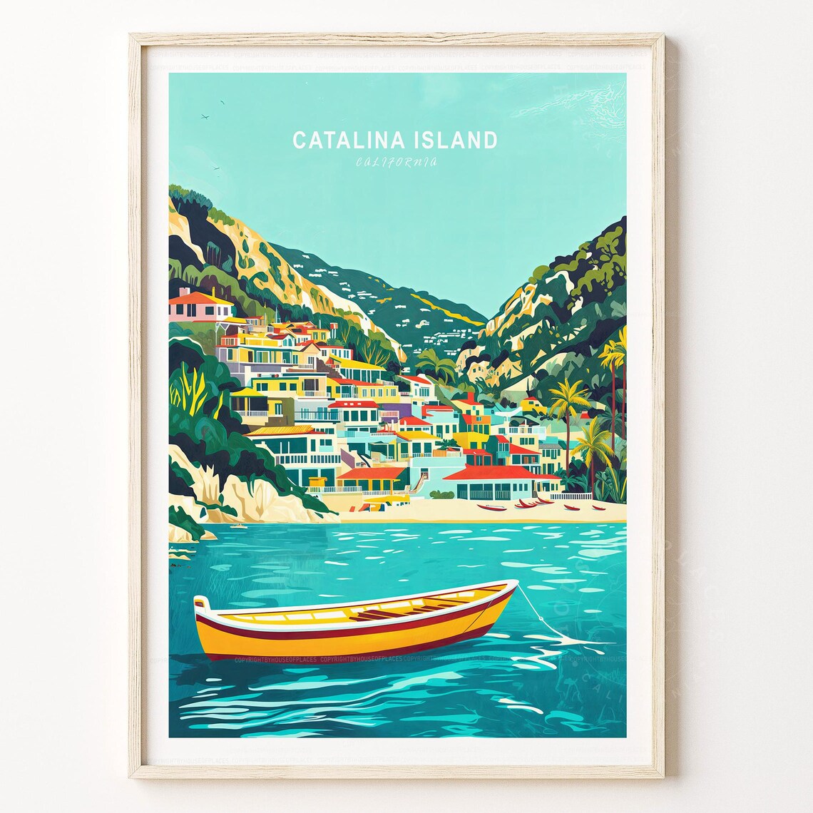 Catalina Island California Colorful Coastal Town Boat Travel Poster